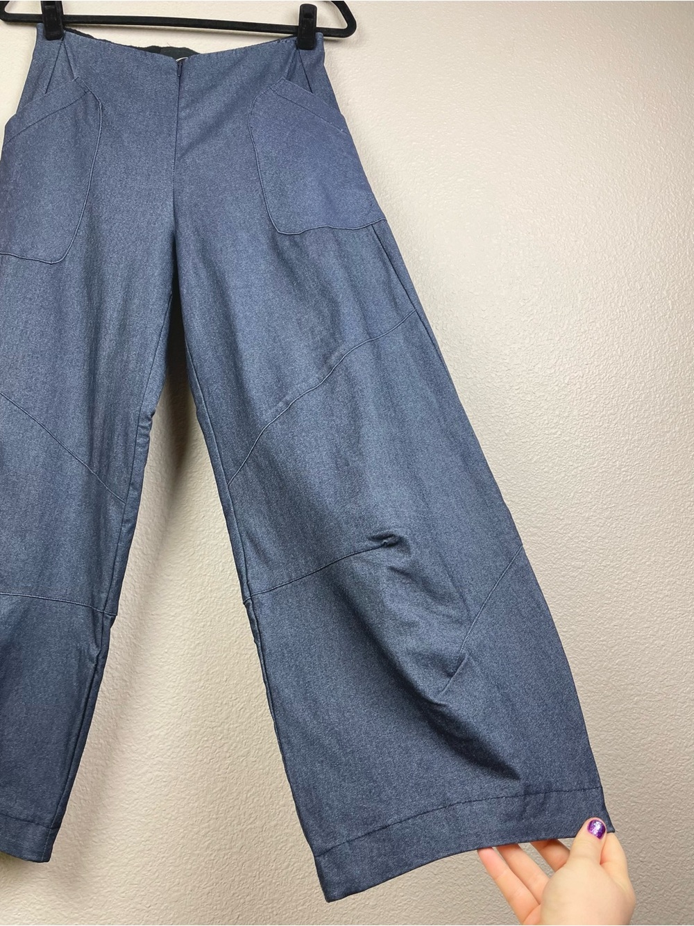 Porto San Francisco Women's 6 Chambray Barrel Leg Capri Pants Patch Pockets Zip - Picture 6 of 16